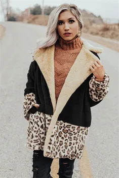 Mados Moterų Žiemą Šilti Drabužiai, Paltai ilgomis Rankovėmis Vilnos Leopard Paltai ir Striukės Elegantiškas Laisvas Megztinis Viršuje Ponios Streetwear