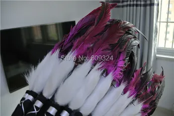 28inch rožinė ir juoda indijos Plunksnų šukuosena replika padarė Fuksija Plunksnų Šukuosena kostiumas šalis tiekimo kostiumai