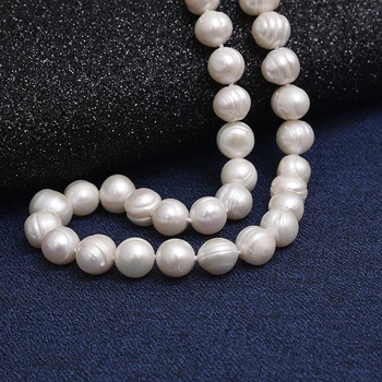 9-10mm Grakštus ir Natūralių gėlo vandens baltas perlas su apvalus, elegantiškas vėrinys išvadas 18inch didmeninė Motinos Diena