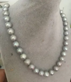 12-13mm pietų jūros baroko sidabro pilkumo perlų vėrinį 18inch 14k KKK