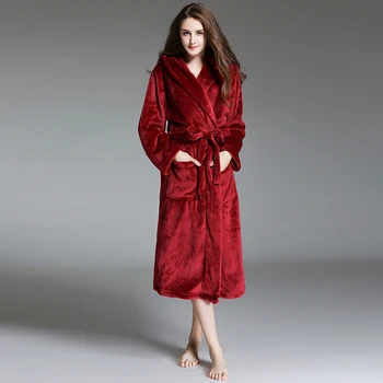 Naujausias Tirštėti Šiltas, Minkštas Flanelė Skraiste, Moterų Žiemos Ilgas Chalatas Seksualus V-Kaklo Moterų Kimono Pižamą Lounge Sleepwear Vonios Chalatas