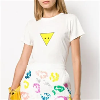 Moterys Vasarą Baltas O-Kaklo Medvilnės Geometrija, Print T-Shirt Moterų Mados vientisos Spalvos Plius Dydžio Trišakius Ponios Prekės Atsitiktinis Viršūnes ZM265