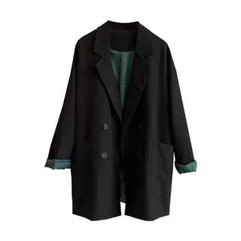 2020 M. Pavasarį Vintage Juodas Švarkas Moterims Vaikinu Stilius Streetwear Prašmatnus Paltai Korėjos Stiliaus Kietas Prarasti Moterų Megztinis Viršūnės