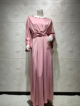 WEPBEL Artimųjų Rytų Musulmonų Moterų Suknelė vientisa Spalva ilgomis Rankovėmis Dubajus Abaja Premium Satin Pynimas Rankovės Skraiste Aukšto Juosmens Drabužiai