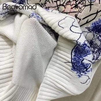 Bearomad kilimo ir tūpimo Tako Aukštos Kokybės Moterų Kašmyro Megztinis Bauda Siuvinėjimas Modelis Žiemos Ilgos Rankovės Moterų Megztinis