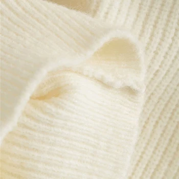 Rudenį Moterų mados V-kaklo, Nėriniai Kietas Megzti Megztinis 2020 Elegantiškos Ledi ilgomis Rankovėmis Purus Baltas Megztinis Mados Moterų Džemperiai