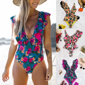 Ruffles Brazilijos Thong Seksualus Maudymosi Kostiumėliai Gėlių Spausdinti Gilia V Nereguliarus Bikini Komplektas 2021 M. Vasaros Moterų Maudymosi Biquini Paplūdimio Kostiumas