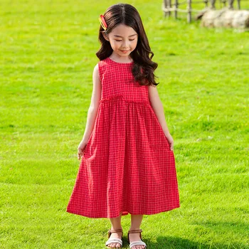 2020 Naujas Vasaros Bamblys Sundress Mergaitės Kids Plaid Suknelė Be Rankovių Baby Princess Suknelės Vaikams, Midi Suknelė Mielas, #8546