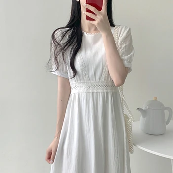 2020 Naujas Vasaros Moterų Suknelė Aukšto Juosmens Atsitiktinis Mados Saldus korėjos Stiliaus Aukštos kokybės kelių sluoksnių Kratinys Balta Ilga Suknelė