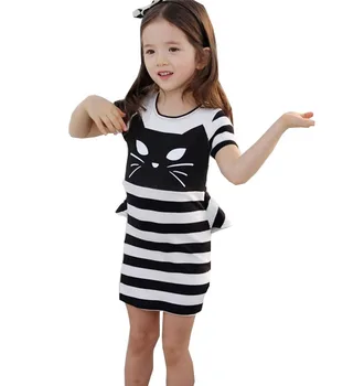 Vaikų Mergaičių vasaros juostelės susiuvimo trumpas rankovėmis suknelė animacinių filmų medvilnės mergaičių suknelė 2 3 4 5 6 7 metų