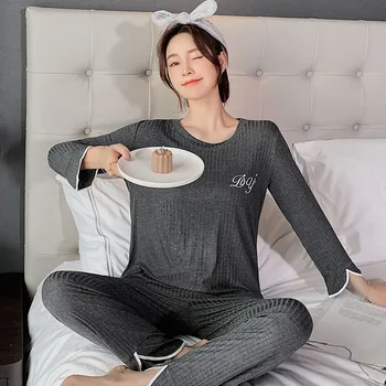 Ši Tendencija Rudenį 2020 Naujas korėjiečių Moterų Pižama Gali Būti Dėvimi Už Laišką, Siuvinėjimo 3-color Duobę Juostelės Pajama Rinkinys