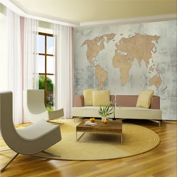 Derliaus Pramonės Stiliaus 3D Nostalgiškas Geltona Cemento Sienos Pasaulio Žemėlapyje Tapetai Gyvenimo Kambario, Miegamasis 3D Sienų Dokumentai Namų Dekoro