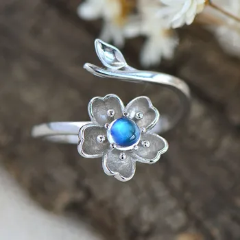 2018 Tik Anel Feminino Nepalas Natūralus Mėnulio Akmuo Gėlės Žiedas, Grožio Ir Žvėrys 925 Sterling Juostų Fine Jewelry