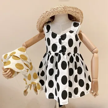 2021 Vaikų Vieno Krūtinėmis Suknelė Pavasario Vasaros Mergaitės Suspender Suknelė korėjos Didelių Bangų Dot-line Suknelės Mergaitėms