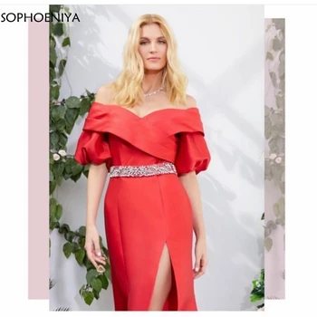 Naujas Atvykimo V Kaklo Satino Raudoną vakarinių suknelių Ilgas Sijonas Pusė rankovės Oficialų suknelė moterims, elegantiškas Vestido de mujer 2021