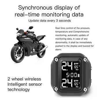 Nešiojamų Motociklo TPMS Padangų Slėgio Auto Signalizacijos LCD Skaitmeninis Ekranas Motorinių Padangų Slėgio Išorės Vidinis Ekranas Jutiklių Sistema