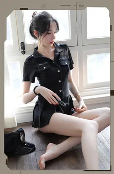 Pyjama policijos cosplay Seksualus apatinis trikotažas palydovė policewoman vienodas ekstremalių pagundai kostiumą, vaidmenų žaidimas