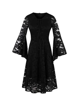Rosetic Moterų Nėrinių Suknelė Gothic Black Blyksnius Rankovės Moterų Pavasario 2020 Atsitiktinis Tuščiaviduriai Mados Šalis Seksualus Goth Tvarstis Mini Suknelės