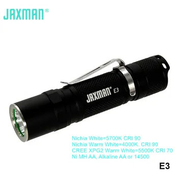 Jaxman E3 Aukštos CRI Nichia Cree LED Žibintuvėlis 14500 / AA Įkraunamos Baterijos Lauko EDC Fakelas Žibinto su Nerūdijančio Plieno Apkaba