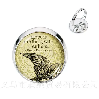 Gražus Paukštis Modelis Žiedų Derliaus Apvalus Stiklinis Paukštis Stiklo Kupolas Aukso Padengtą 2 Spalvų Adjustbale Žiedas Moterims