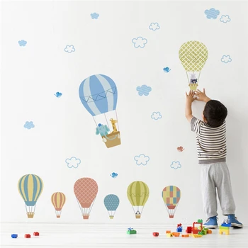 Animacinių filmų karšto oro balionų debesis sienų lipdukai vaikams kambariai vaikams, miegamasis namų dekoro gyvūnų sienų lipdukai sienų menas