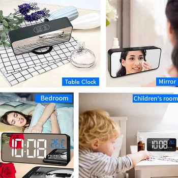 Skaitmeninis Laikrodis-Žadintuvas Miegamieji LED Ekranas su USB Įkroviklį,12/24 H,2 Signalizacijos, Laikrodis,Temperatūra Aptikimo,0- Brightnes