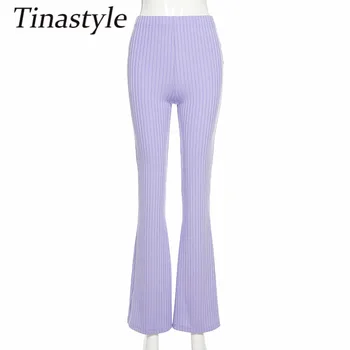 Tinastyle Briaunoti Aukšto Juosmens Bodycon Moteris Kelnės Elastingas Tvarstis Flare Kelnės Naujos 2021 Violetinė Slim Kelnės Sexy Moteris Streetwear