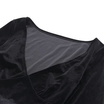 Sexy Moteris Gotikos Retro Bodycon Pasėlių Viršuje Blyksnius Long Sleeve Lace Tuščiaviduriai Iš V Kaklo Black marškinėliai Femme 2020 Elegantiškas Plonas Viršūnės