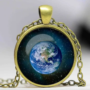 Žemės Pakabukas Žemės Karoliai Žemėje, Papuošalai galaxy visatos erdvės iš kosmoso stiklo Karoliai Cabochon