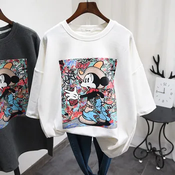 Disney Mickey Mouse T-marškinėliai Moterims Drabužių Kawaii Vasaros trumpomis Rankovėmis Atsitiktinis Mickey Skrybėlę T-shirt Lady Black Highstreet Viršūnes Tees