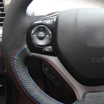 Juoda Natūralios Odos Juoda Suede Raudona Mėlyna Smėlio spalvos Žymeklis Automobilio Vairo Dangtelis Honda Civic Civic 9 2012-m.