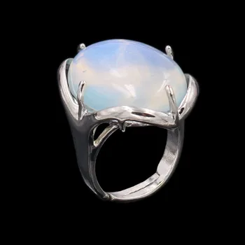 YJXP Sidabro Padengtą Ovalo Formos Kolonėlė Piršto Vestuvinį Žiedą Opal Opalite Akmens bižuterijos
