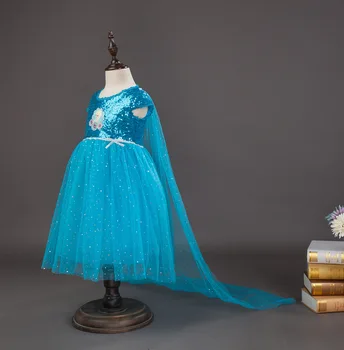 Kūdikių Mergaičių Mėlyną Blizgučiais Suknelė Merginos Princesė Elsa Suknelės Vaikų Sniego Karalienė Dress Up Fantazijos su Ilgai Gale Naujųjų Metų Kostiumas