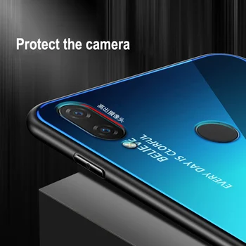 Grūdintas Stiklas Atveju, Huawei Mėgautis 9 Plius Gradiento Spalvos Blue Ray Aurora Odos Galinio Dangtelio Huawei Mėgautis 9Plus Atveju coque