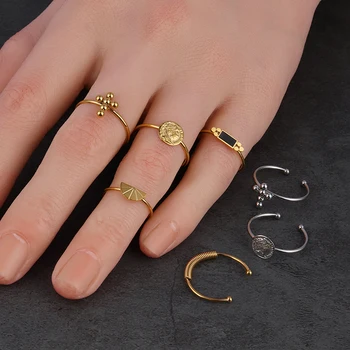 Geometrinis Žiedas, Monetos Nerūdijančio Plieno Žiedai Punk Atidaryti Piršto Žiedai Nustatyti, moteriški Žiedai, Moterų Papuošalai, Aksesuarai Dovanos