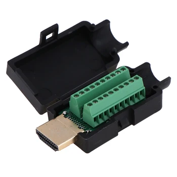 2.54 mm HDMI Male 19P Plug Breakout Solderless Terminals Jungtis Su Juodu Dangčiu 20-26AWG