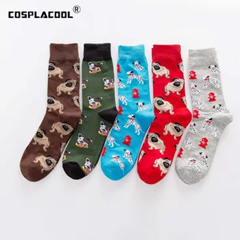 [COSPLACOOL]Harajuku Stilius Pug Šuo linksmas Happy Socks Hip-Hop Vyrų Calcetines Skarpetki Kūrybos Vyrų Kojinės Įgulos Chaussette Hombre