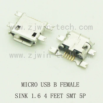 10vnt/daug Mikro USB jungtis, Telefono įkrovimo B type female jack kriaukle 1.6 SMT 5Pin 4FEET