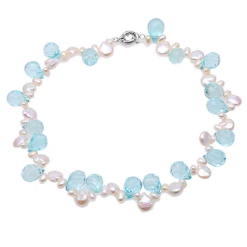 JYX 828 Naujos Mados Gamtos Baroko perlų karoliai 5*8-10.5*12mm mėlyna kristalai 18