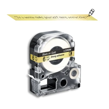 6mm EPSON etiketės juosta juoda aukso mašinėle, etiketės, juostos suderinama kingjim label maker LW-300 lw400 etikečių spausdintuvas epson