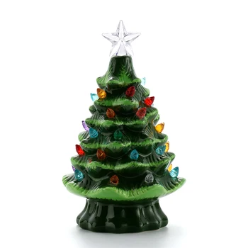 1pc Belaidžius Apšviesta Keramikos Kalėdų Eglutė Kalėdų Stalo Dekoravimas Mini Lemputės