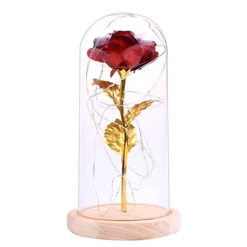 20LED Grožio Ir Žvėrys, Raudona Rožė stikliniu Kupolu Ant Medinio Pagrindo Valentino Dovanos LED Rose Lempos Kalėdų