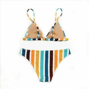 2021 Seksualus Bikini maudymosi kostiumėlį, V-kaklo, Moterims, maudymosi Kostiumėliai, Push Up Bikini Komplektas Dryžuotas Spausdinti Biquini Brazilijos Vasaros Paplūdimio Maudymosi Kostiumas