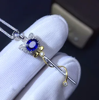 Fine Jewelry Nekilnojamojo 18K White Gold AU750 Natūralus Mėlynas Safyras Brangakmenių Pakabučiai Moterų Smulkūs Karoliai