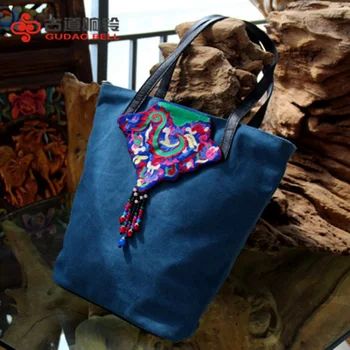 2019 naujas siuvinėjimo etninės stiliaus moterų drobės peties nešiojamų siuvinėjimo maišelį paprasta vertus audinio maišelis