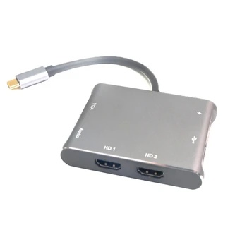 USB C iki HDMI VGA Hub 6 1 C Tipo Stebulės Adapteris su 4K HDMI, VGA, USB 2.0 Įkrovimo Galia 60W PD PC Nešiojamas kompiuteris