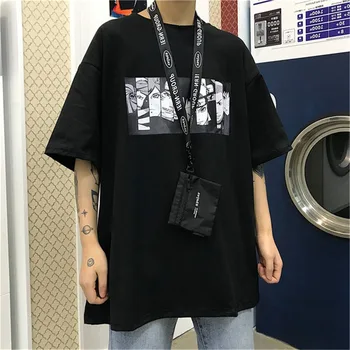 Derliaus Harajuku Juokingas Cool Anime Print T shirt Naujumą Negabaritinių Japonija Stiliaus Drabužius Porų Trumpos Joker Streetwear