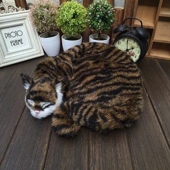 Didelis 29x30cm miega katė modelis plastinė ir kailiai, ruda katė rankdarbių namų dekoravimo, dovanų s2675