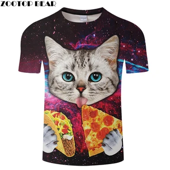 Pizza&Galaxy&cat 3D Print t shirt Vyrai Moterys tshirts Vasaros Juokinga Trumpas Rankovės O-kaklo Viršūnes&Trišakiai, Karšto 2018 Lašas Laivas ZOOTOP LOKYS