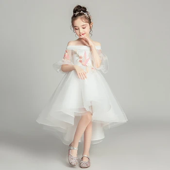 Vieno peties mergina vakarinę suknelę vaiko gimtadienio vakaro suknelė princesė sijonas gėlių mergaitė fortepijonas kostiumas baltas podiumo kostiumas vaikams